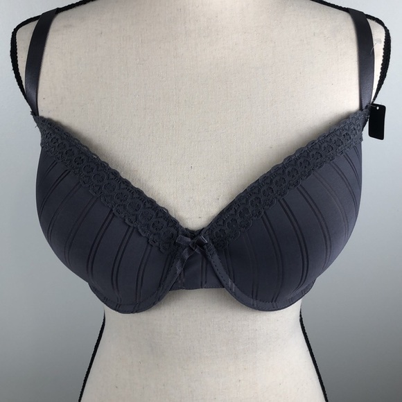 SALE 3/$40 NWT Body Embrace  t-shirt bra grey stripe with lace trim 38D - Picture 11 of 11